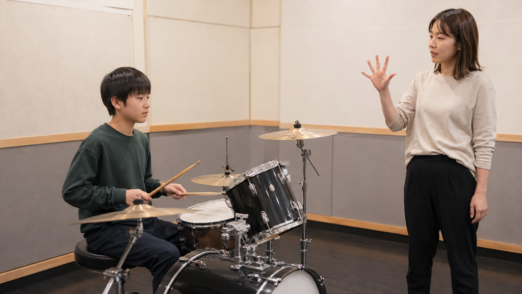 中学生が自分のペースで学ぶマンツーマンドラムレッスン