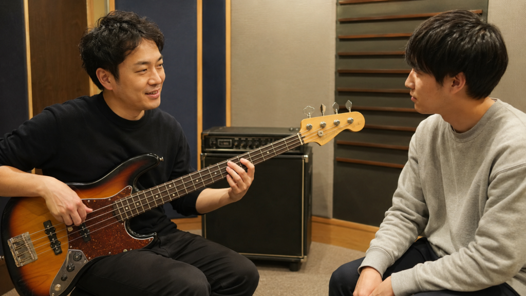 ベース初心者が構え方と音の出し方を一つずつ学ぶ個人レッスン