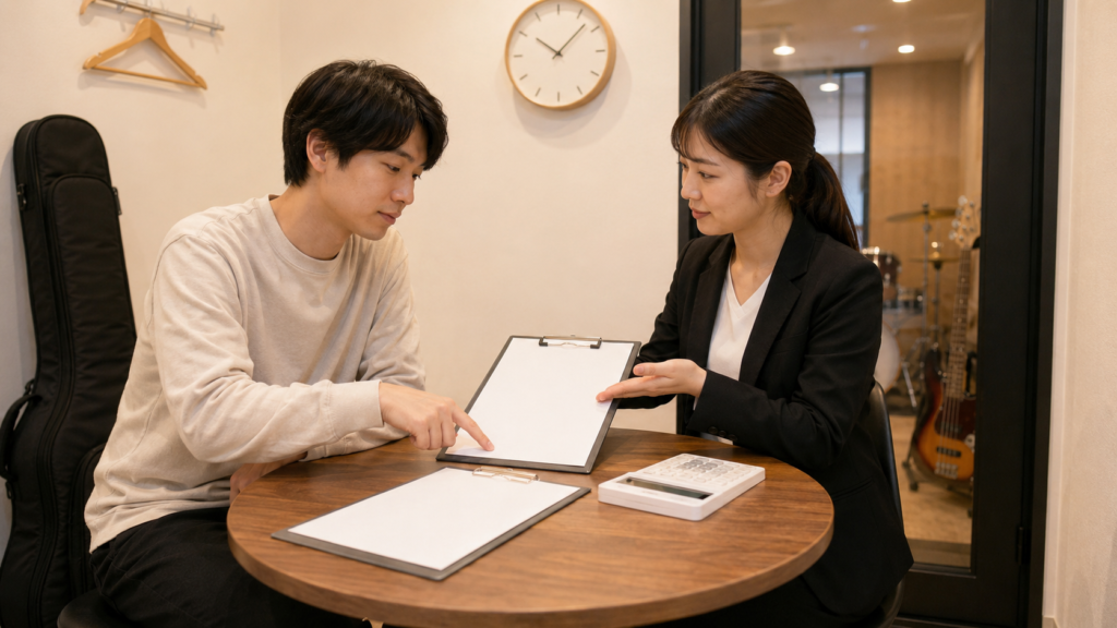ベース教室の月謝とレッスン時間を確認する初心者