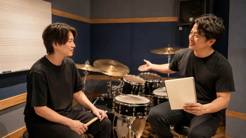 好きな曲や目標を相談してドラムレッスンの内容を決める初心者