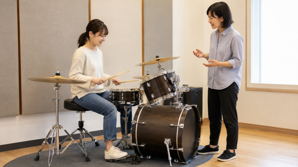 女性講師からドラムを学ぶ大人の女性初心者