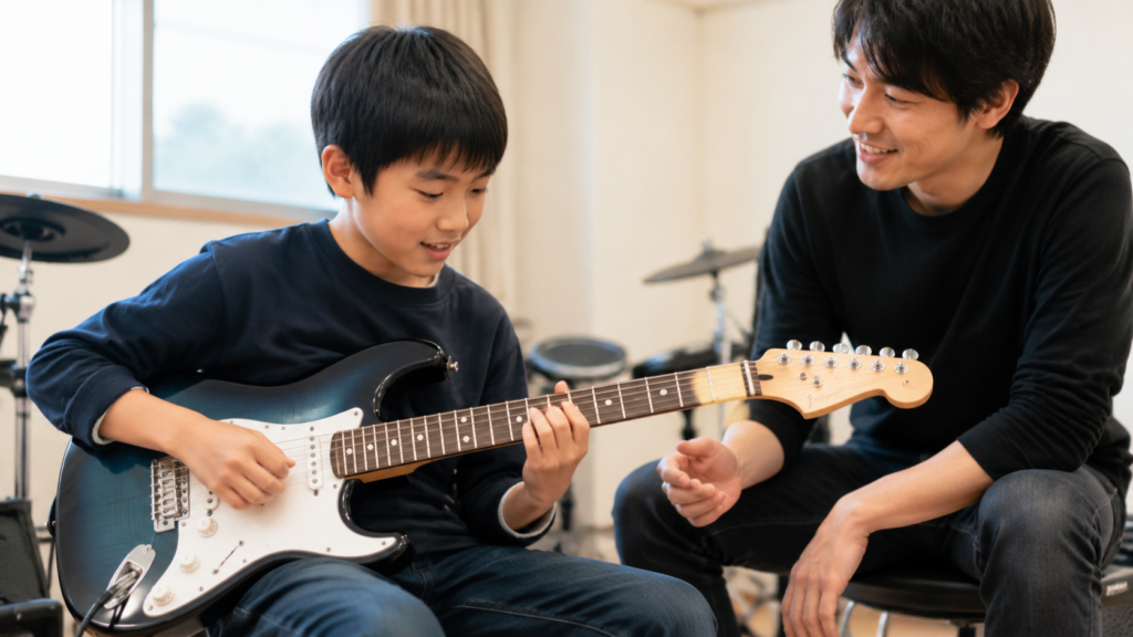 初めてギターの音を出す小学生の初心者