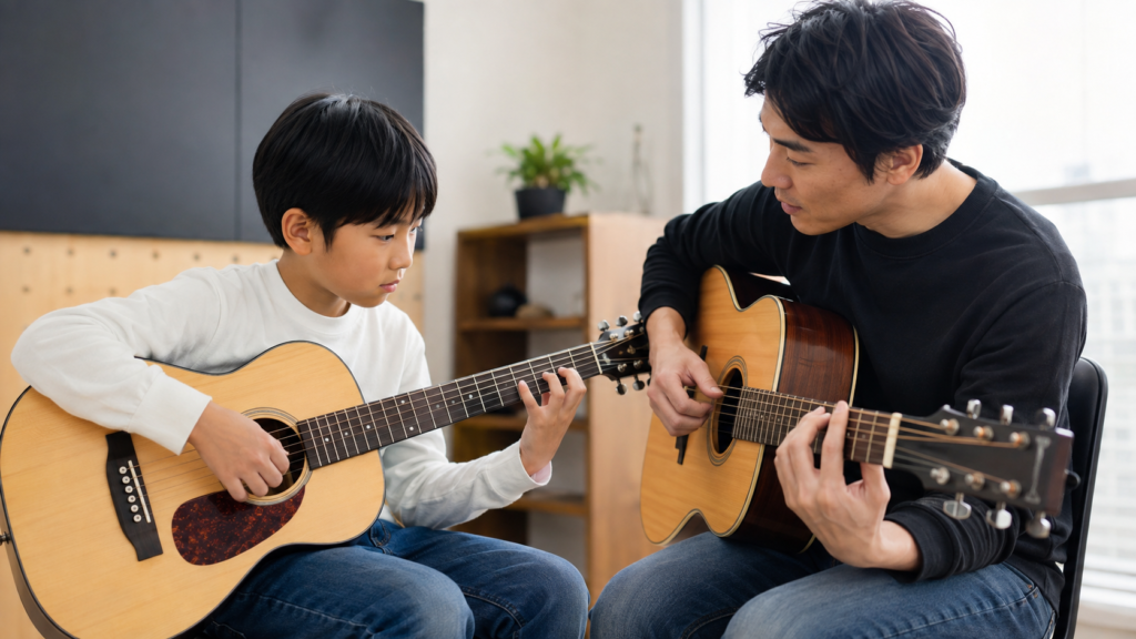 小学生がコードとリズムを一つずつ学ぶ個人ギターレッスン