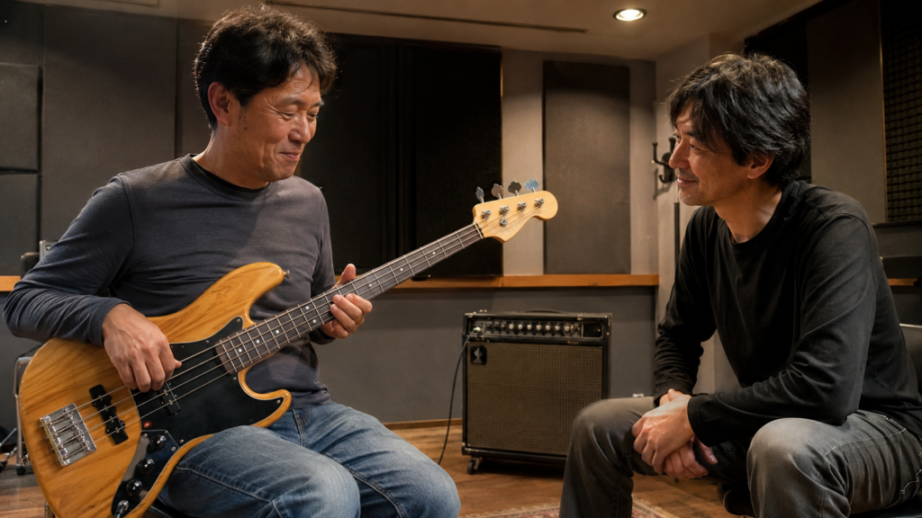 大人のベース初心者が初めてアンプから音を出す様子