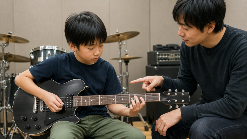 音楽スタジオで基本から学ぶ小学生のマンツーマンギターレッスン