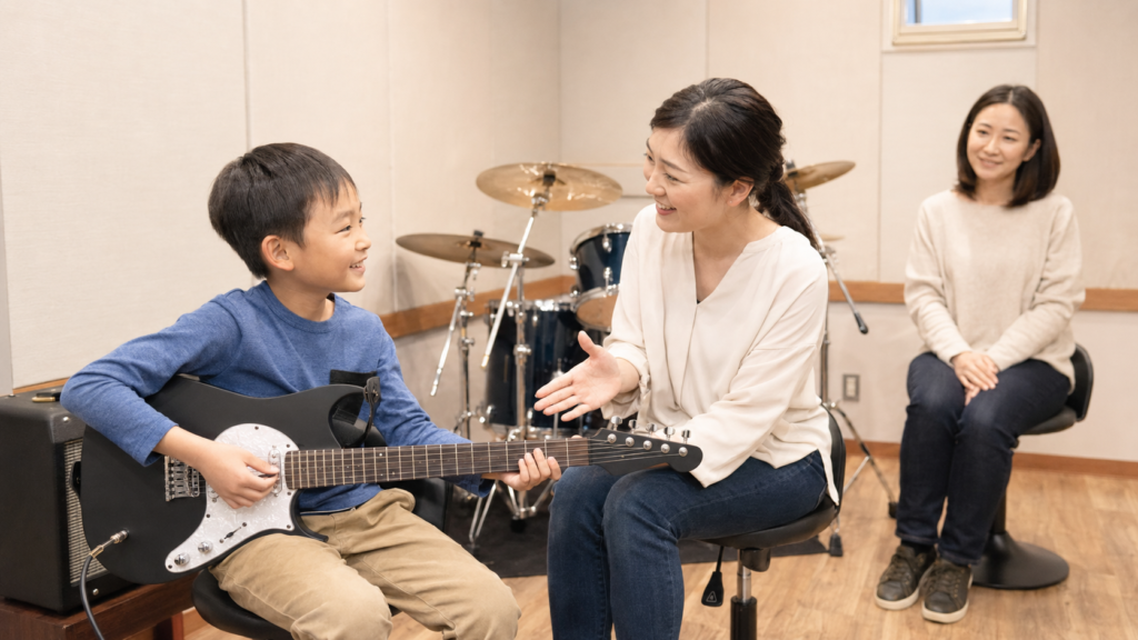 下北沢の音楽スタジオで楽しむ子どものマンツーマンギターレッスン
