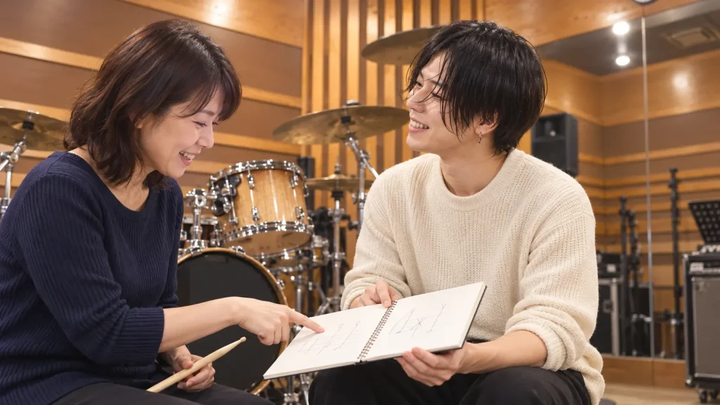 坂本龍一講師へ目標を相談する大人初心者の体験レッスン