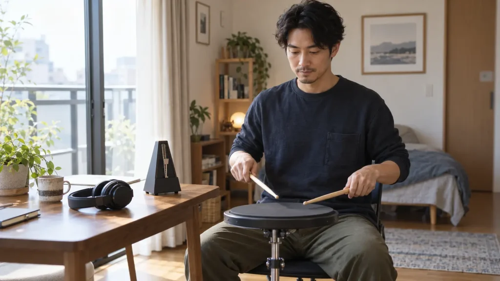 自宅で練習パッドとメトロノームを使う大人初心者